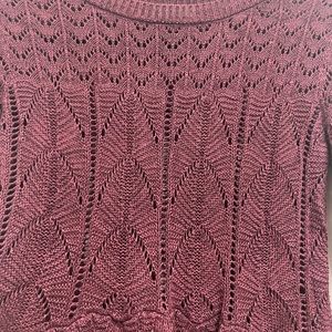 Grace and Lace burgundy peplum Pointelle Sweater size small